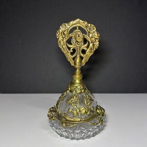 Vintage Glass and Gold Metal Perfume Bottle